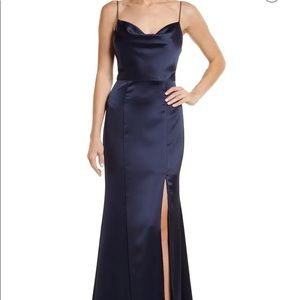Amsale Cowl Neck Leg Slit Fluid Satin Gown